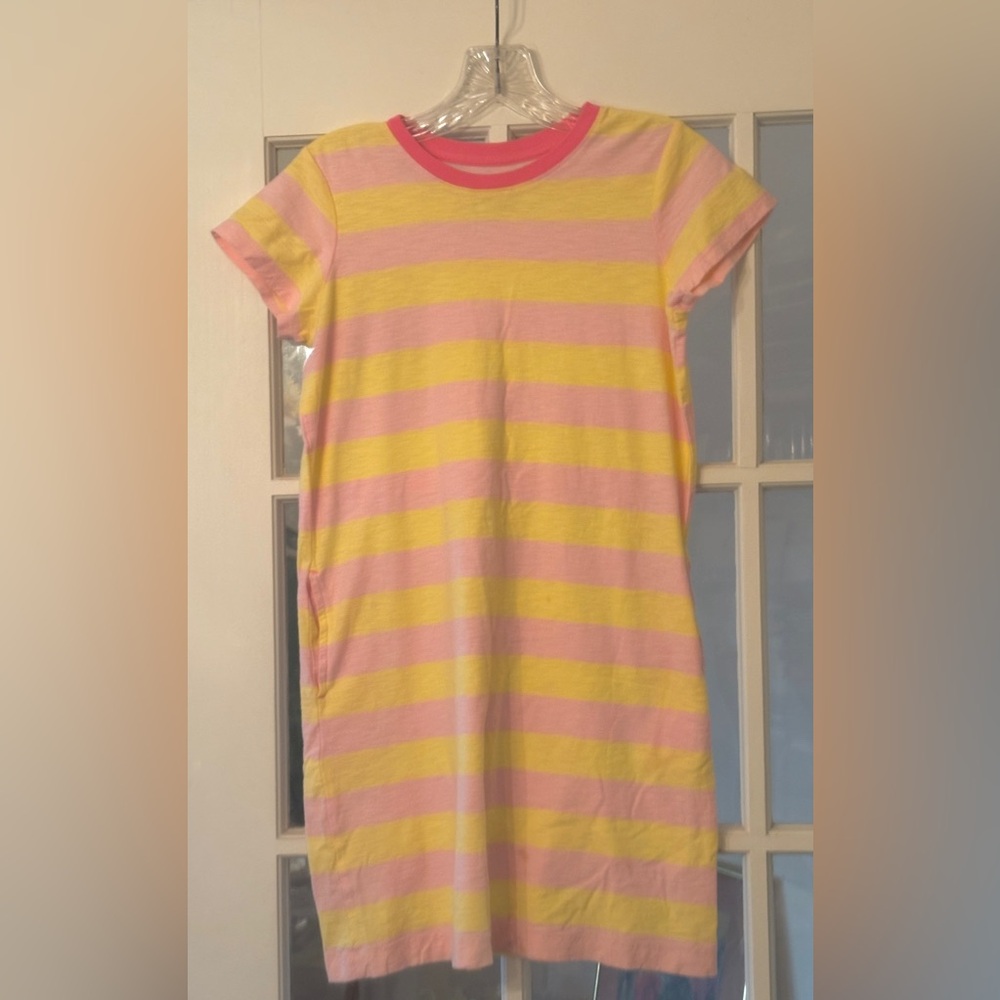 Girls' PRIMARY Pink and Yellow Stripe Short-Sleeve Tee Dress-size 12